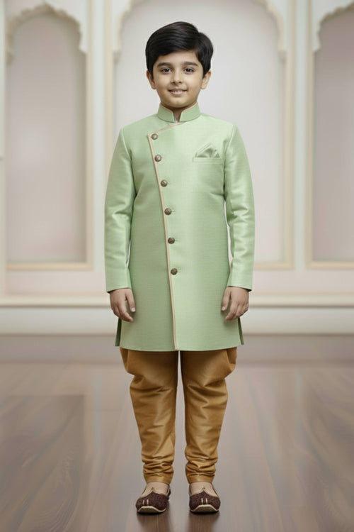 Art silk Fabric Sea Green Readymade Indo Western For Boys