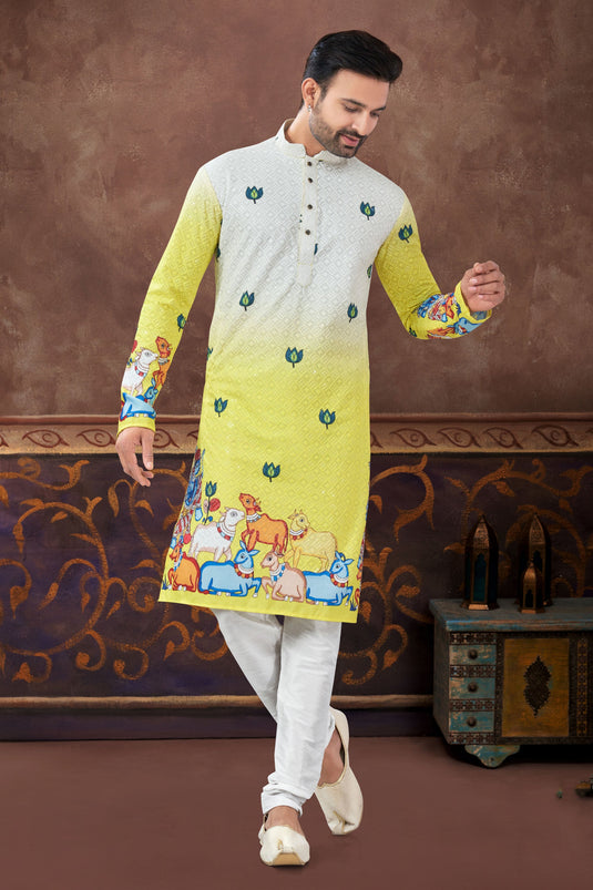 Yellow Steel Twilight Mist Kurta Pyjama