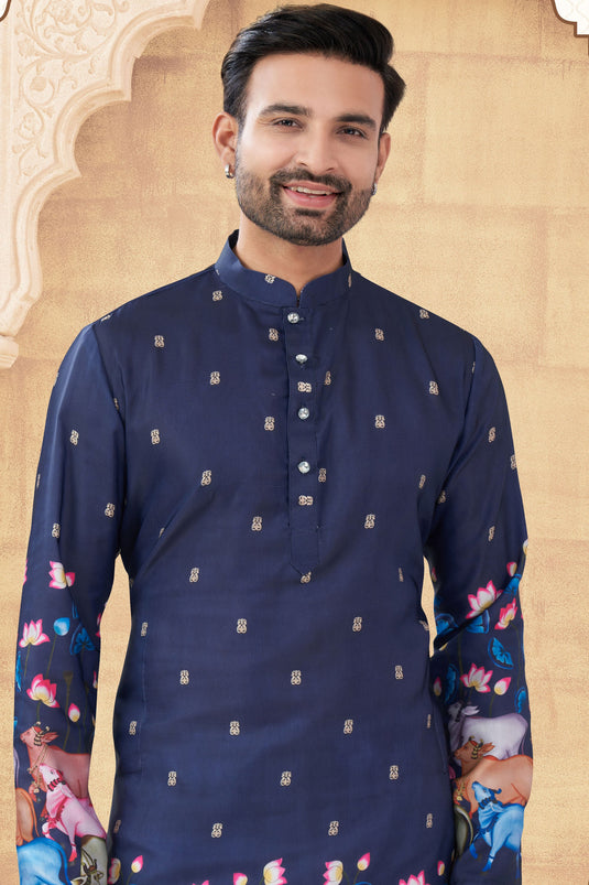 Navy Blue Timeless Charm Designer Kurta Pyjama