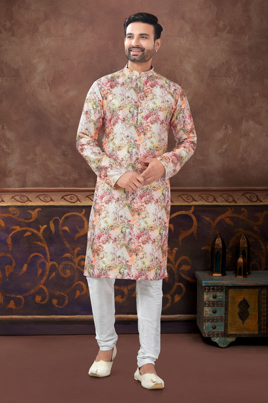 Elegance Multi Color Long Kurta Pyjama Set For Men