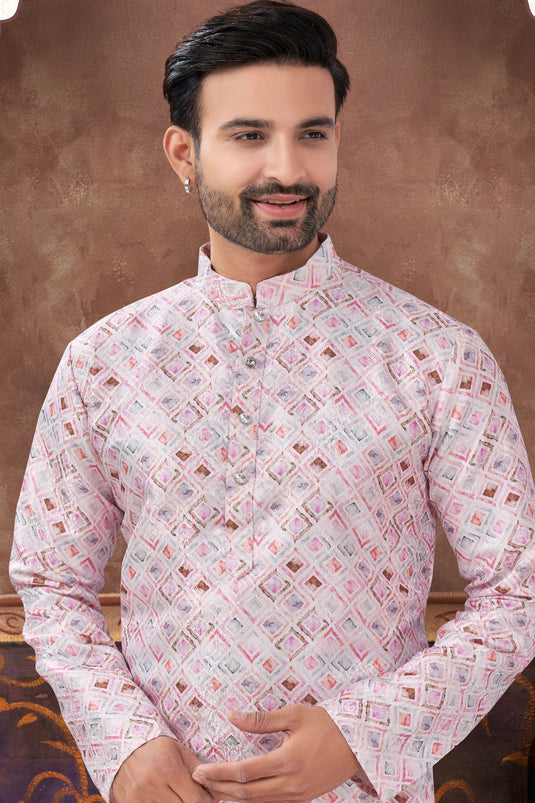 Jacquard Pink Kurta Pyjama For Men