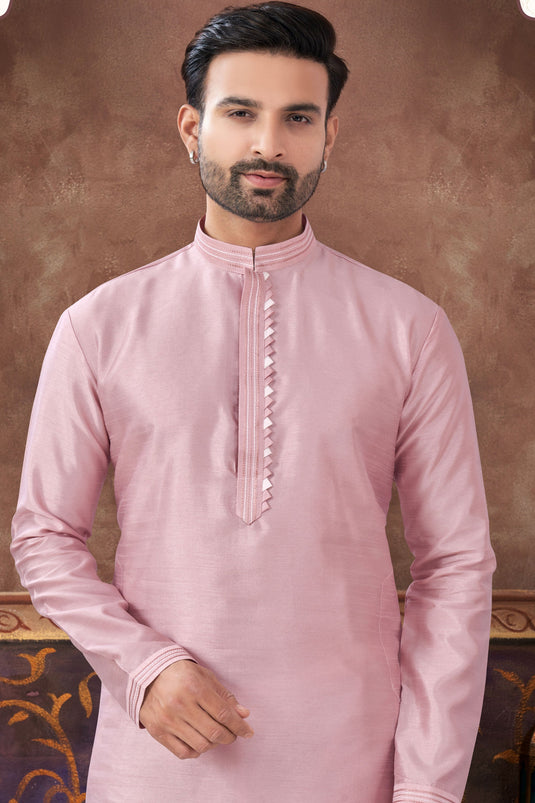 Pink Long Kurta Pyjama For Men