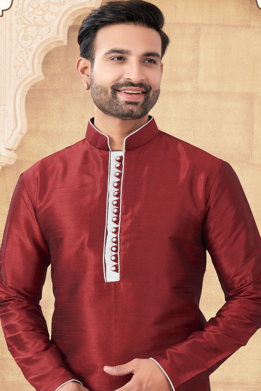 Maroon Royal Long Kurta Pyjama For Men