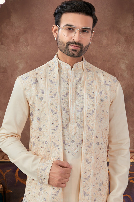 Luxurious Peach Silk Kurta Pyjama Set