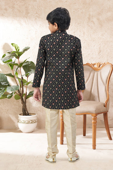 Art Silk Fabric Black Boys Readymade Indo Western For Festive Wear