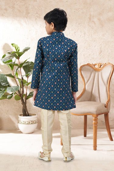 Teal Festive Wear Art Silk Readymade Indo Western For Boys