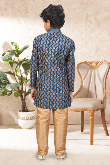 Art Silk Blue Boys Readymade Indo Western For Festive Wear