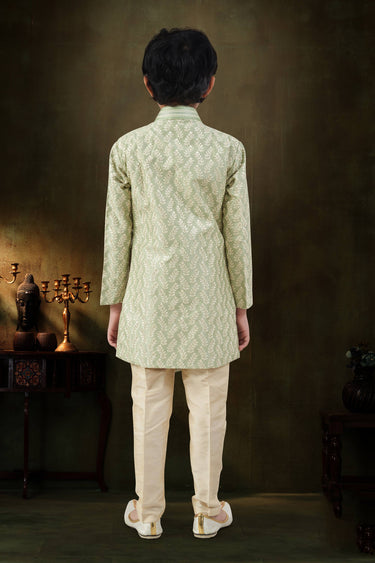 Sea Green Festive Wear Art Silk Fabric Readymade Indo Western For Boys