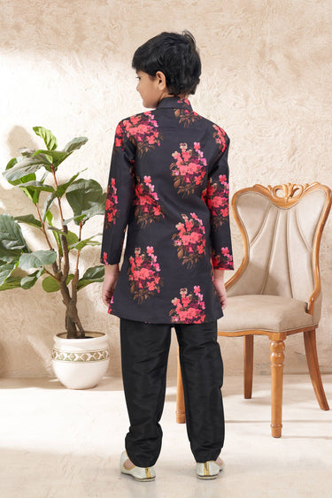 Black Festive Wear Art Silk Fabric Readymade Indo Western For Boys