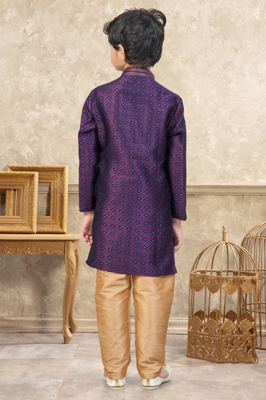 Jacquard Fabric Wine Boys Readymade Kurta Pyjama For Sangeet Wear