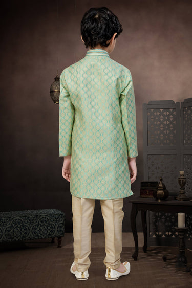 Green Sangeet Wear Jacquard Fabric Readymade Kurta Pyjama For Boys
