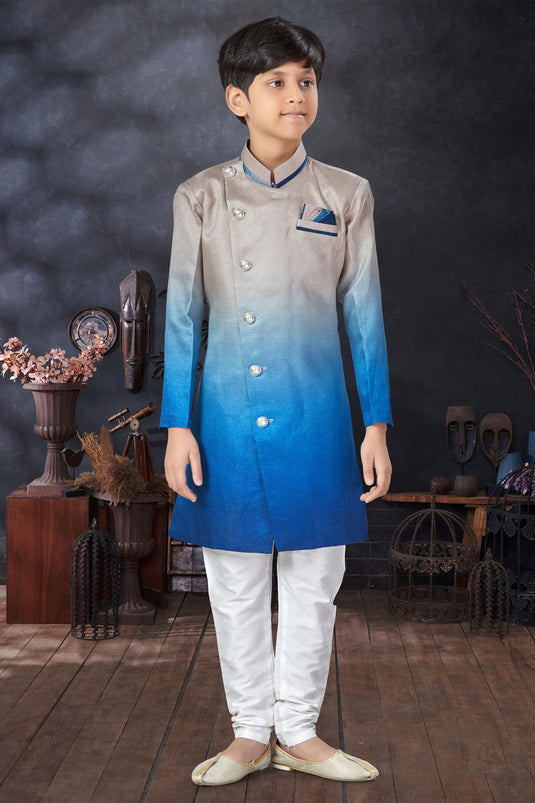 Sangeet Wear Blue Color Readymade Indo Western For Boys