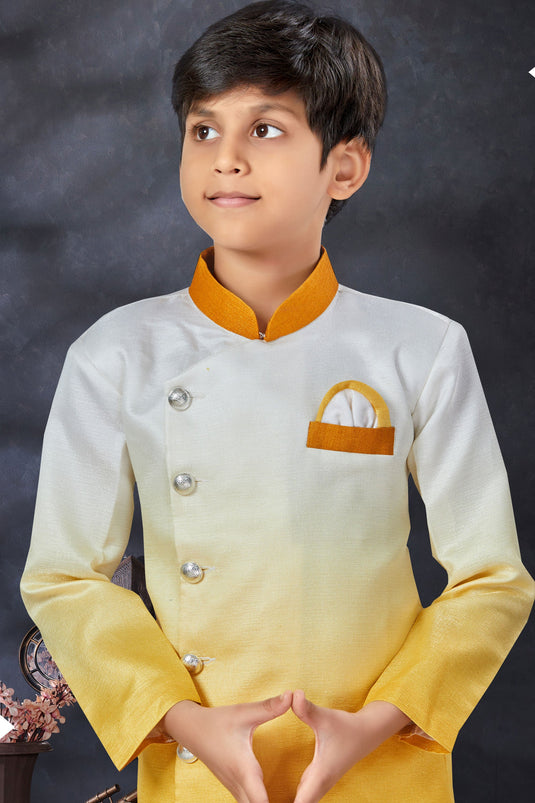 Traditional Wear Readymade Indo Western For Boys In Yellow Color