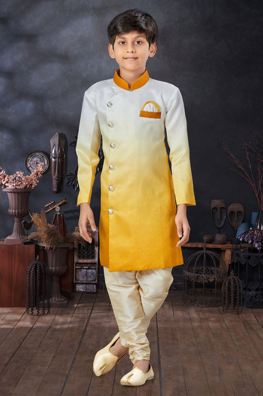 Traditional Wear Readymade Indo Western For Boys In Yellow Color