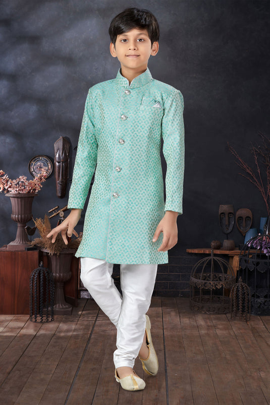 Sea Green Color Occasion Wear Readymade Boys Indo Western