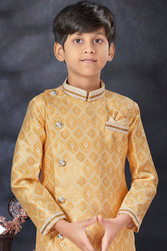 Golden Color Designer Readymade Indo Western For Boys