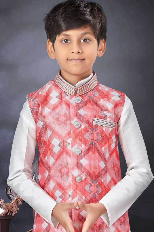 Off White Color Trendy Readymade Kurta Pyjama For Boys