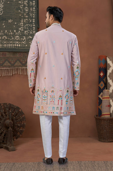 Art Silk Fabric Lavender Wedding Wear Readymade Indo Western For Men