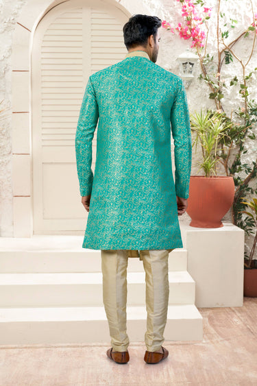 Banarasi Silk Fabric Beige Wedding Wear Readymade Indo Western For Men