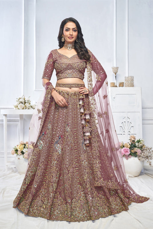 Alluring Net Dark Purple Wedding Lehenga Choli