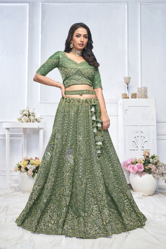 Appealing Net Green Wedding Lehenga Choli