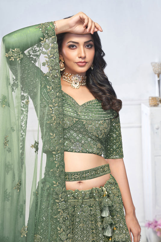 Appealing Net Green Wedding Lehenga Choli