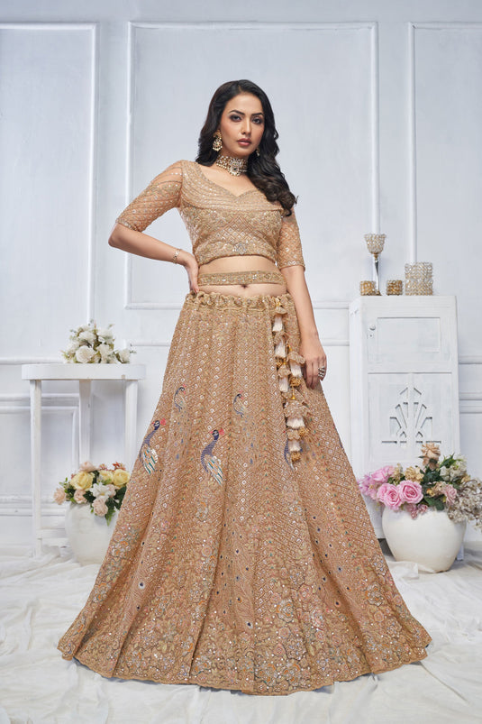 Engaging Net Mustard Wedding Lehenga Choli