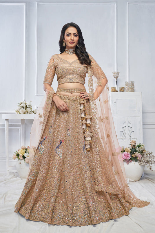 Engaging Net Mustard Wedding Lehenga Choli