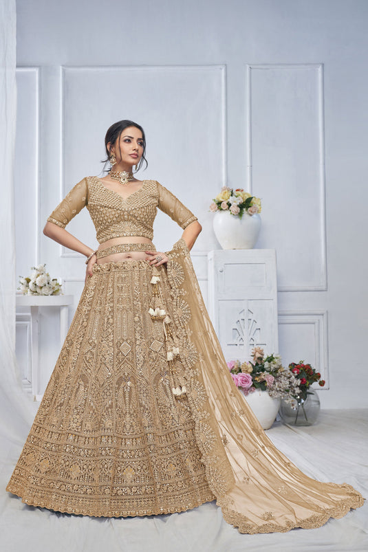 Fetching Net Brown Wedding Lehenga Choli