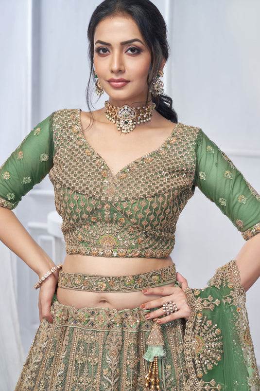 Gorgeous Net Green Wedding Lehenga Choli