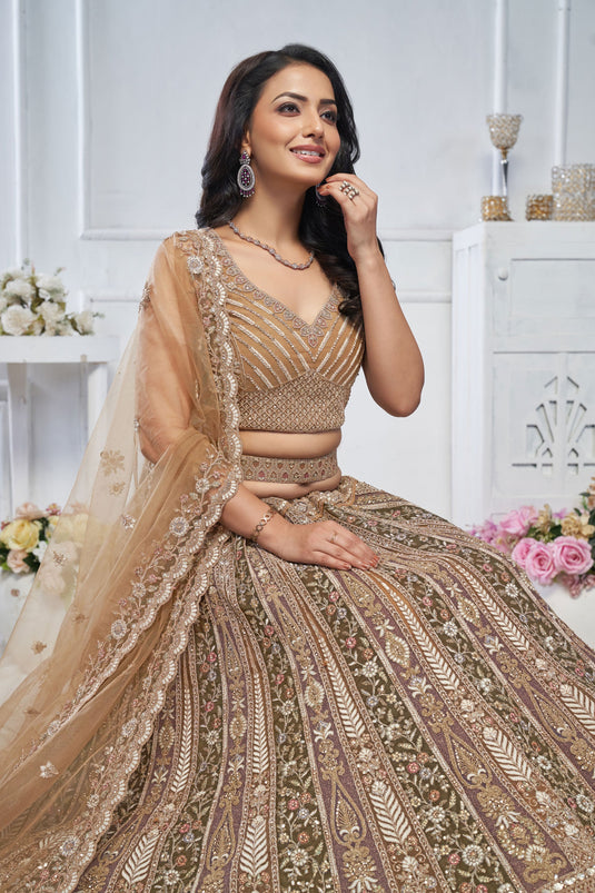 Lovely Net Brown Wedding Lehenga Choli