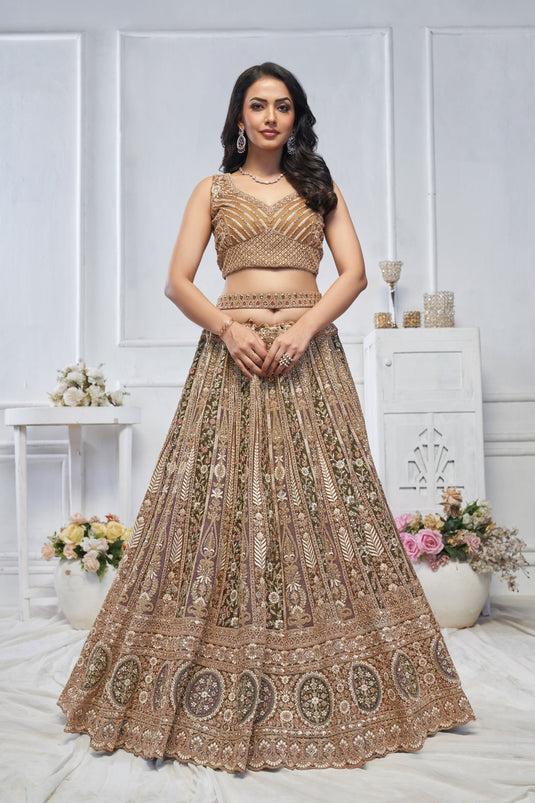 Lovely Net Brown Wedding Lehenga Choli