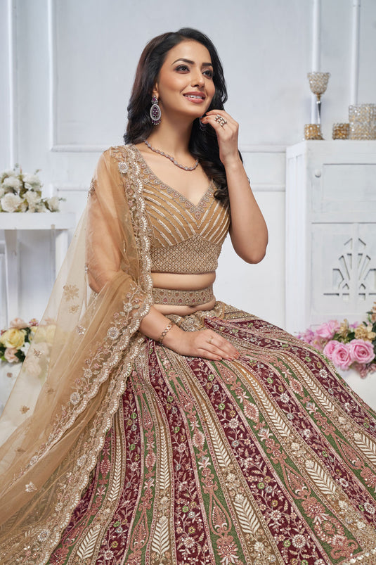 Pretty Net Golden Wedding Lehenga Choli