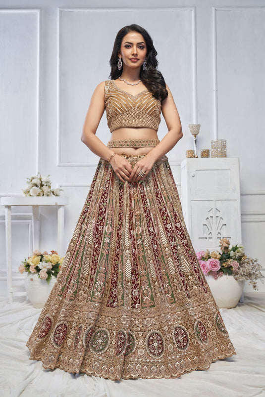 Pretty Net Golden Wedding Lehenga Choli