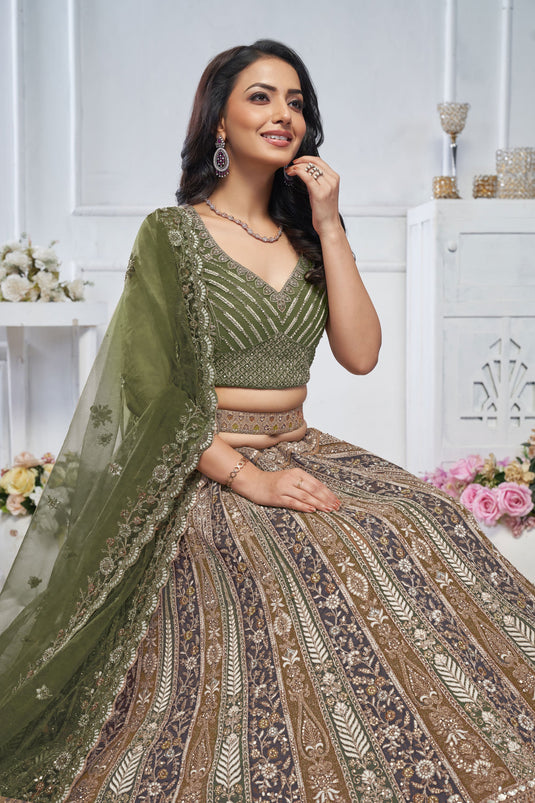 Beautiful Net Green Wedding Lehenga Choli