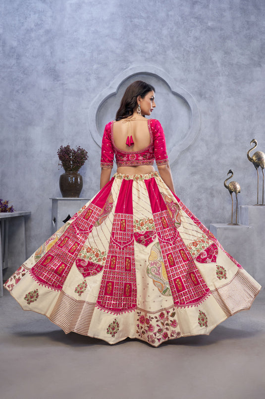 Splendiferous Organza Silk Beige Wedding Lehenga Choli