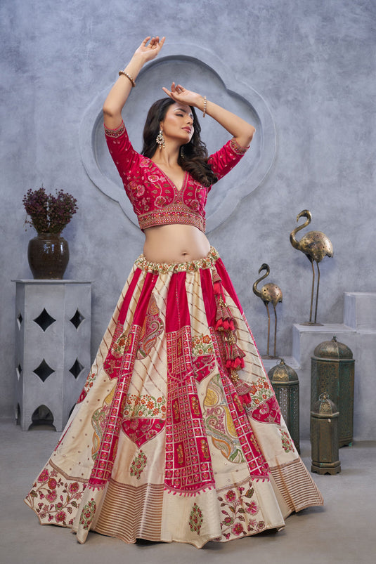 Splendiferous Organza Silk Beige Wedding Lehenga Choli