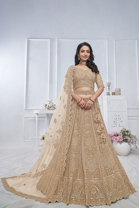 Majestic Net Golden Wedding Lehenga Choli