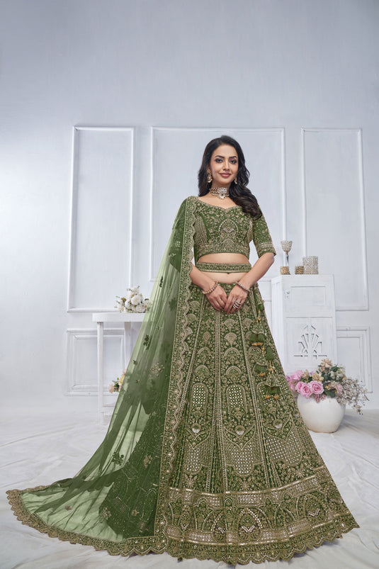 Fascinate Net Green Wedding Lehenga Choli