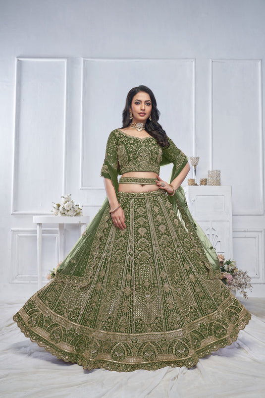 Fascinate Net Green Wedding Lehenga Choli