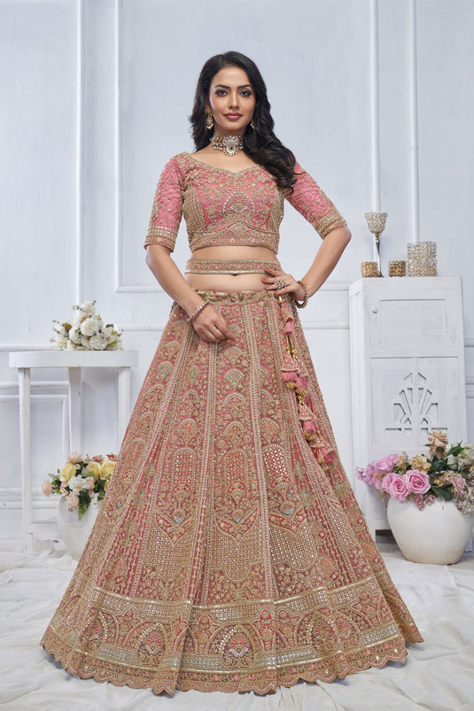 Glamorous Net Pink Wedding Lehenga Choli