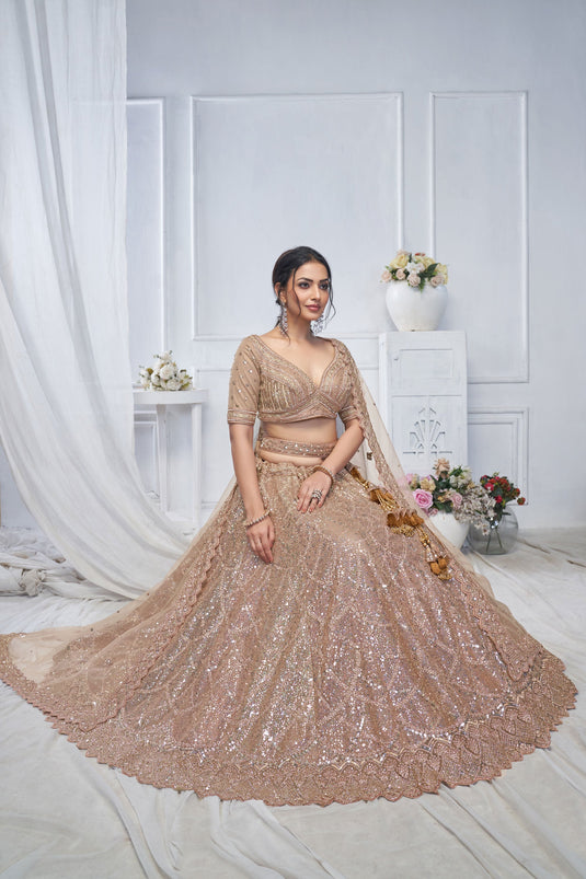 Graceful Net Brown Wedding Lehenga Choli