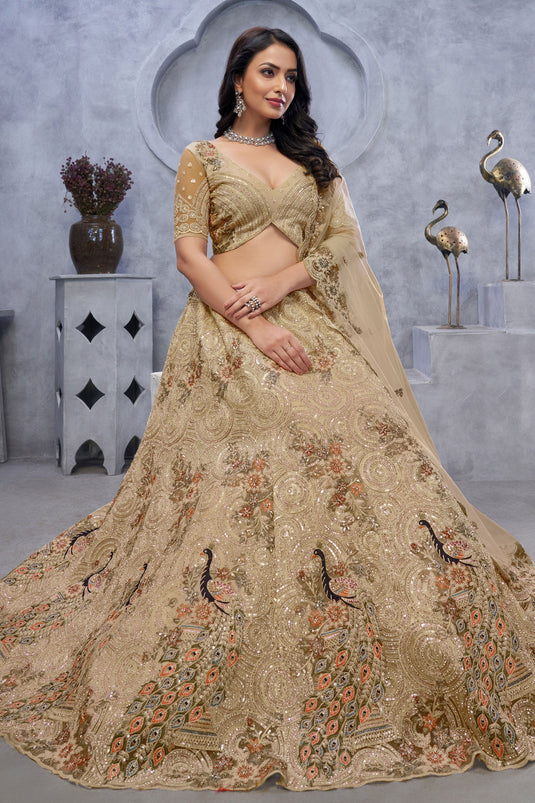 Appealing Net Golden Wedding Lehenga Choli