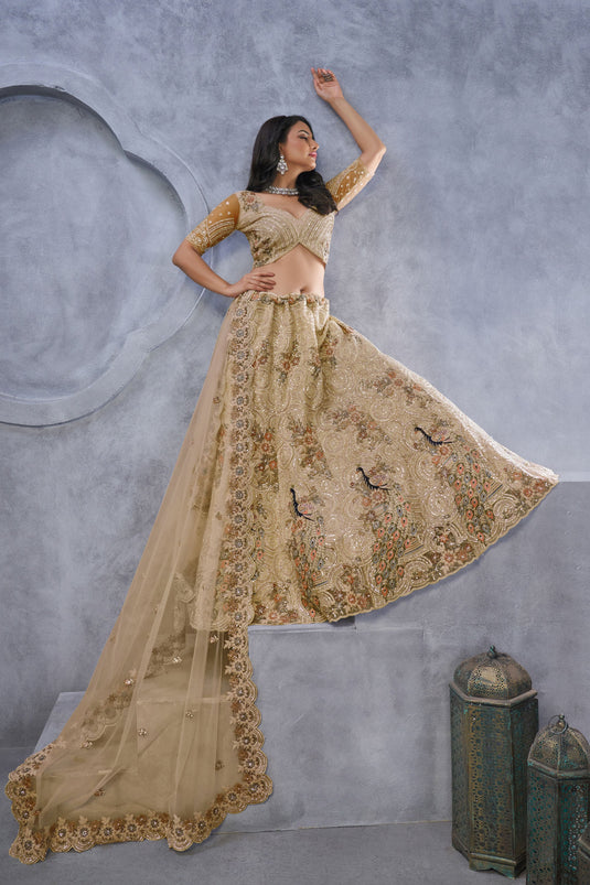 Appealing Net Golden Wedding Lehenga Choli