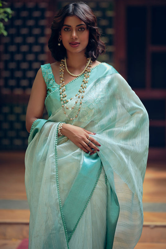 Charming Cyan Organza Saree