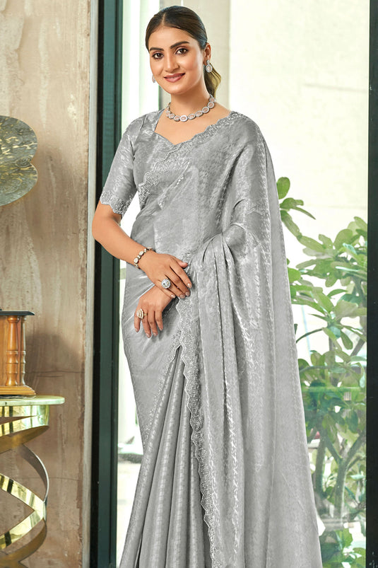 Stunning Grey Art Silk Fabric Saree