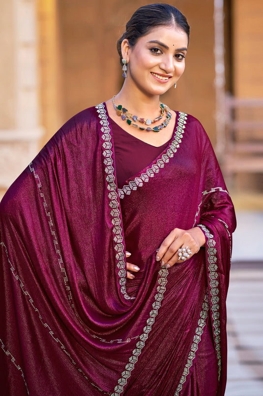 Classic Maroon Color Chiffon Festive Saree