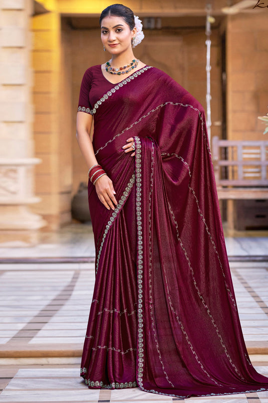 Classic Maroon Color Chiffon Festive Saree