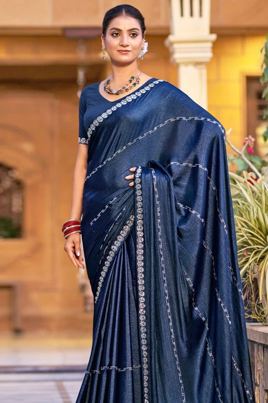 Graceful Navy Blue Chiffon Saree With Stylish Blouse