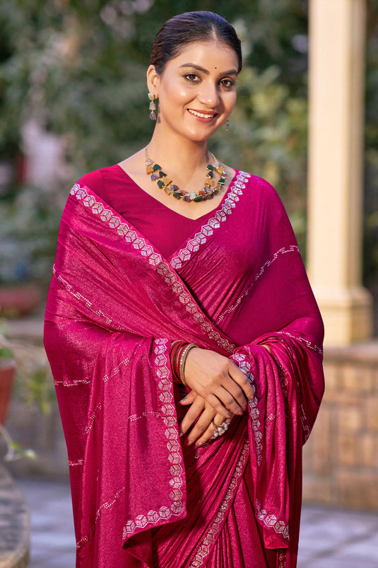 Elegant Magenta Festive Chiffon Fancy Saree